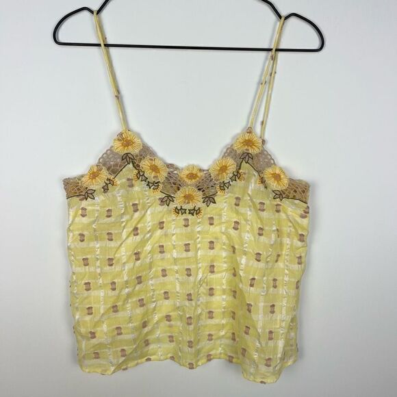 NWT Urban Outfitters Y2K Floral Embroidered Tank Top Cami Yellow Cottagecore M - Picture 2 of 9